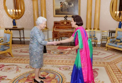 New Sri Lankan High Commissioner Amari Wijewardene presents credentials to Queen...