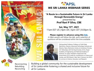 APSL - We Sri Lanka Webinar Series 15th May with Prof. Ravi P Silva