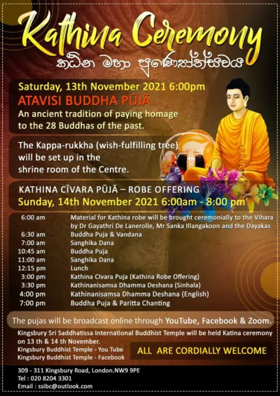 Kingsbury Buddhist Temple Katina Ceremony 2021