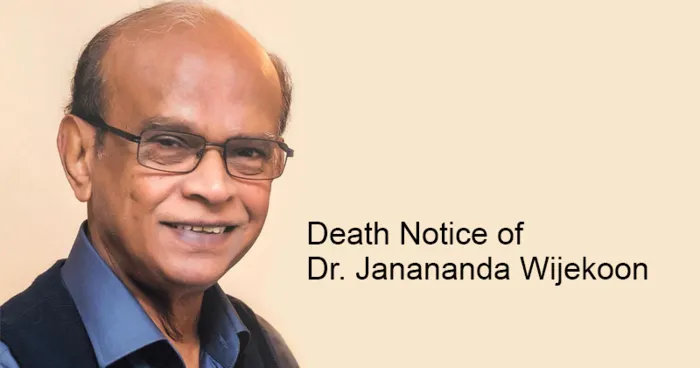 Death Notice of Dr. Janananda Wijekoon