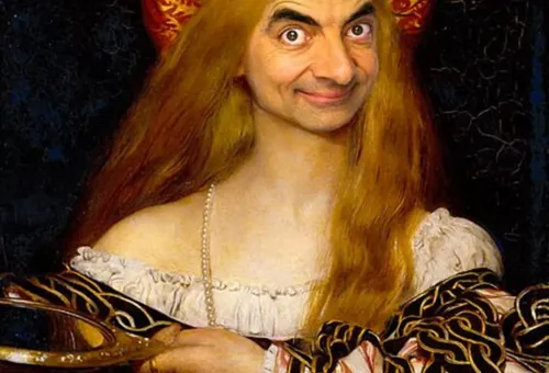 Mr Bean painted onto seminal works of portrait art
