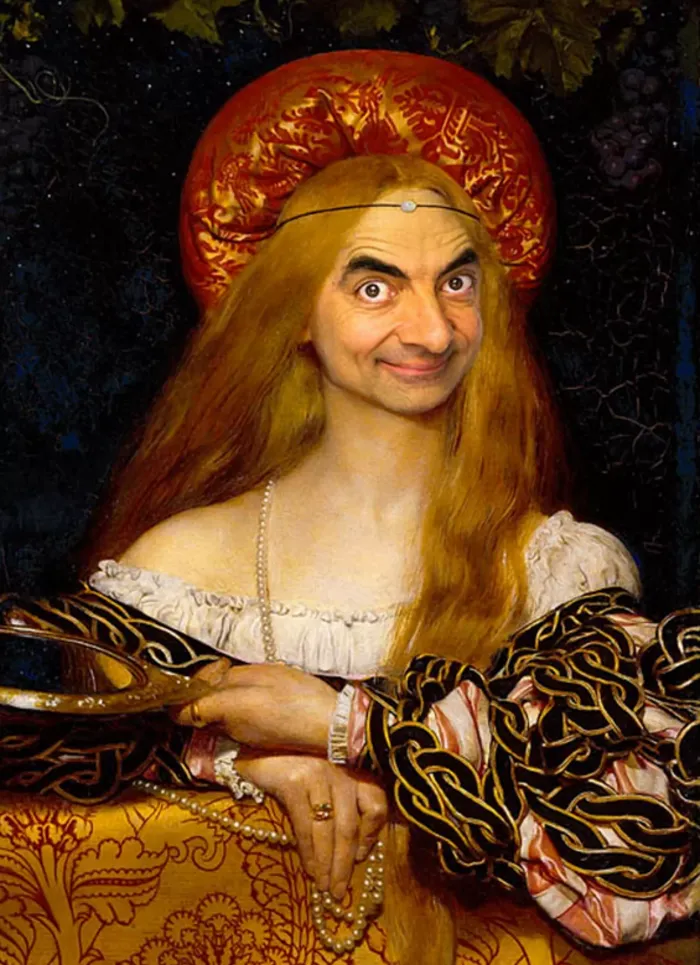Mr Bean painted onto seminal works of portrait art