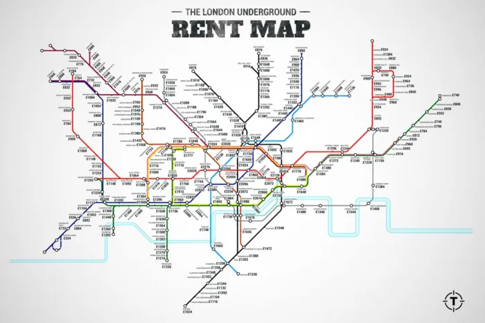 The average rent at every Tube stop in London.