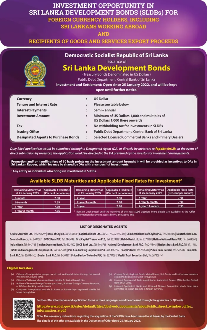 Investment Opportunity in Sri Lanka Development Bonds (SLDBs)